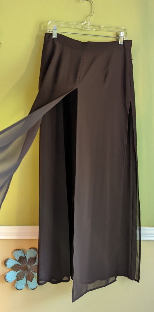 MSK Brown Wide-Leg Slit Palazzo Pants